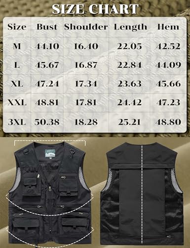 Men's Lightweight Mesh Fishing Vest Utility Outdoor Multi-Pocket Hunting Cargo Vest - color: Black, size: Large