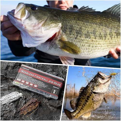 Weedless Football Jigs for Bass Fishing, Multi-Coloured Finesse Football Jig Heads with Vivid Hand-Tied Silicone Skirt and Weed Guard 1/4 3/8 1/2 3/4oz (Pack of 5) - size: 3/4oz-5pcs