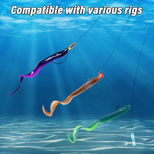 Dr.Fish 5 Pack Sand EEL Lures Saltwater Soft Fishing Lures Swimbait 6 Inch 3/8oz Surf Fishing Creature Baits Soft Plastic Artificial Ribbontail Worm - color: Watermelon/Chartreuse