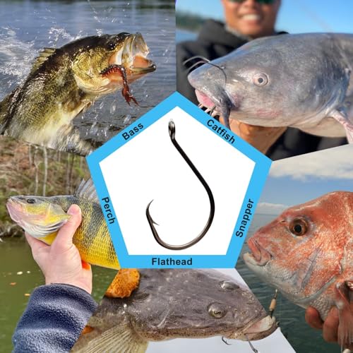 50Pcs Circle Hooks with Fishing Hook Remover, Super Sharp and Offset Catfish Octopus Circle Hooks for Saltwater and Freshwater, Nickel Coated High Carbon Steel, Sizes #1-8/0 - color: Black Nickel, size: 3/0