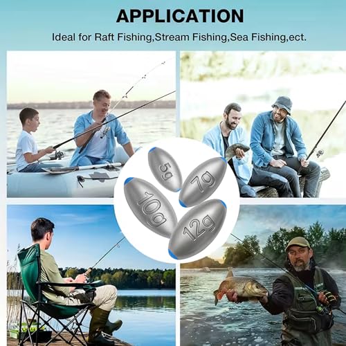 Egg Sinkers Fishing Weights – Lead Oval Sliding Sinkers for Catfish, Bass & Surf Fishing, No-Snag Smooth Hole Design, Heavy Fishing Weights for Bottom Rigs in Lakes, Rivers & Beach - style: 12g-15pcs