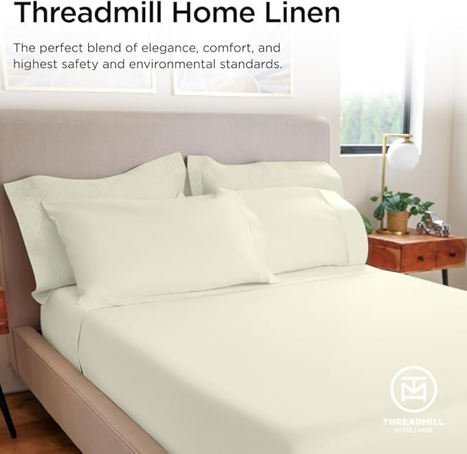Threadmill Luxury 800 Thread Count King 100% Cotton Sheets - Ivory Sateen Weave Bed-Sheets, Better Than Egyptian Cotton, 4 Pc Solid Soft Bed Set, Fits 16" Deep Pocket