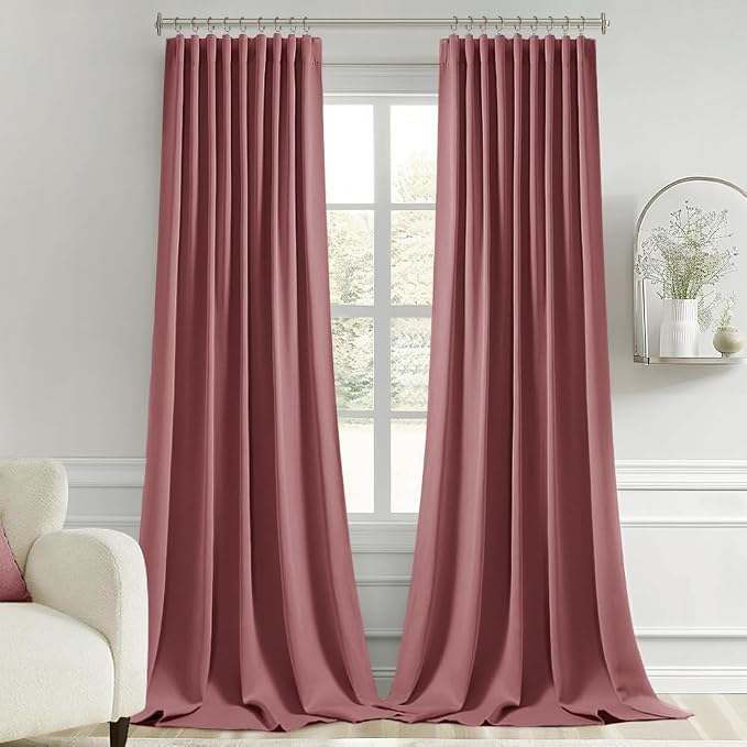 MIULEE Dusty Rose Back Tab Blackout Curtains 120 Inch Long 2 Panels Set
