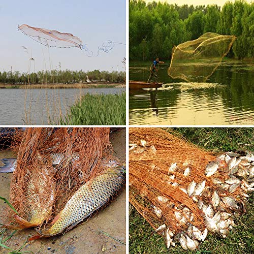 Drasry Saltwater Fishing Cast Net for Bait 3/8 1/4 or 1/2 with Heavy Sinkers Fish Trap Throw Net. Size 3ft/4ft/5ft/6ft/7ft/8ft/9ft/10ft Radius Freshwater Nets - size: 7FT (210cm) Radius, style: Lead Sinkers-0.5 in Mesh-tire Lines