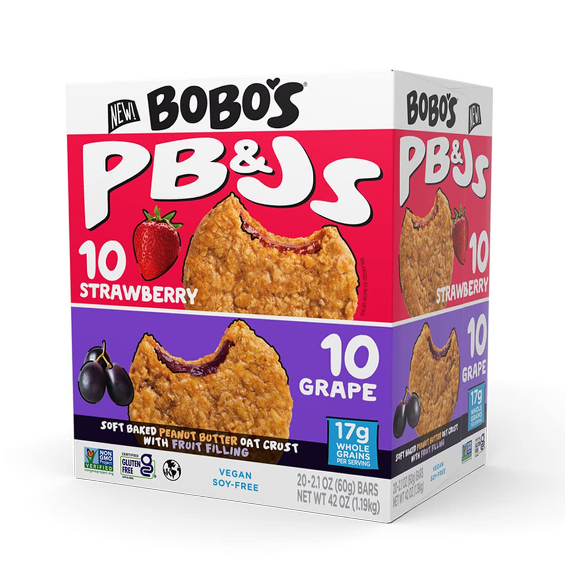 Bobo's Grape PB&J Oat Snacks, Simple Ingredients, Whole Grain Oats, Plant Based, Non-GMO, Gluten Free Breakfast Bars, Healthy Snacks for Adults & Kids (24 Snacks)