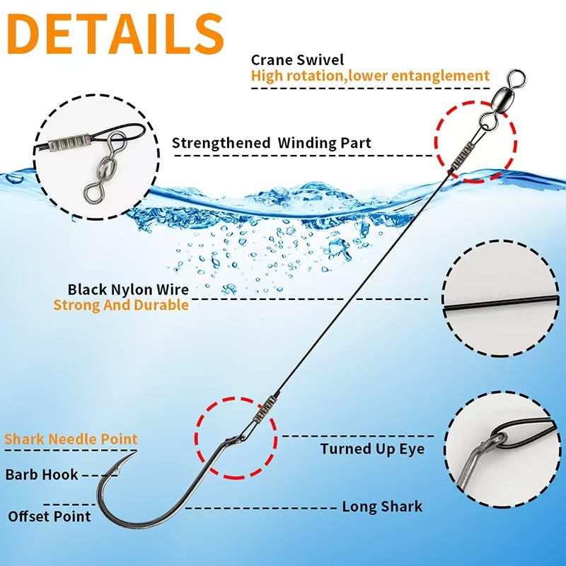 YOTO Circle Hooks Rigs with Saltwater Steel Leader Wire, 25/50PCS Octopus Hook Rig for Bass Catfish Fishing - color: 50pcs/bag, size: 2/0