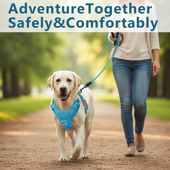 BARKBAY Dog Harness No Pull with ID Tag Pocket - Heavy Duty, Reflective, Easy Control for Large Dogs(Ocean Blue,XL)