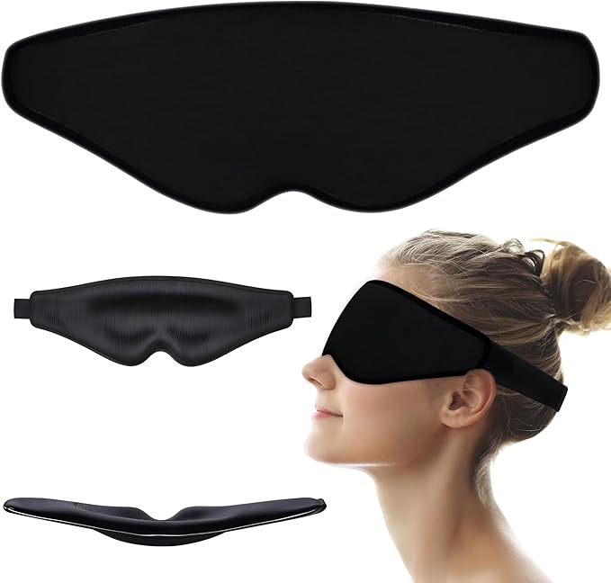 3D Sleep Mask – Enhanced Light Blocking Design with Pressure-Free Fit, Perfect for Travel, Nap & Night Shifts (Black(Hook-and-Loop Tape))