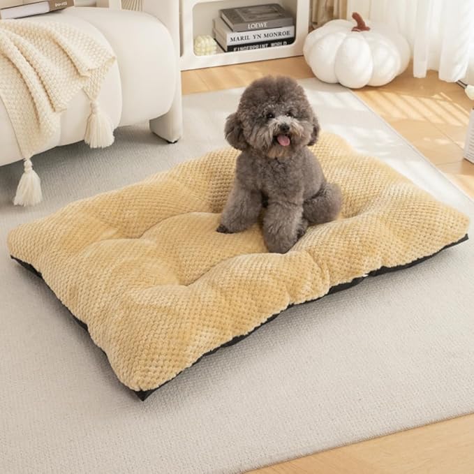 Washable Dog Bed for Large Breeds, Extra Cushioned Crate Mattress with Removable Fluffy Cover, Non-Slip Orthopedic Pet Pad, Machine Washable Kennel Mat(Pink,XXXL)