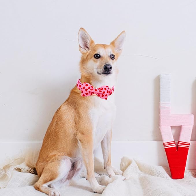 Lionheart glory Dog Bow Collar Valentine's Day Dog Collar for Large Dogs, Hearts Dog Collars with Bowtie Spring Dog Collar Pet Collar Bows