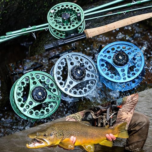 Sougayilang Fly Fishing Reel, Die Cast Aluminum Fly Reel, 5/6, 7/8, Weight Saltwater Fly Reels, 5/6, 7/8, Weight Saltwater Fly Reels - color: Green, size: 7/8wt