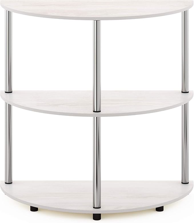 Furinno Frans Turn-N Half Round Console Table with Stainless Steel Tubes, White Oak, 15.6D x 31.1W x 30.8H in