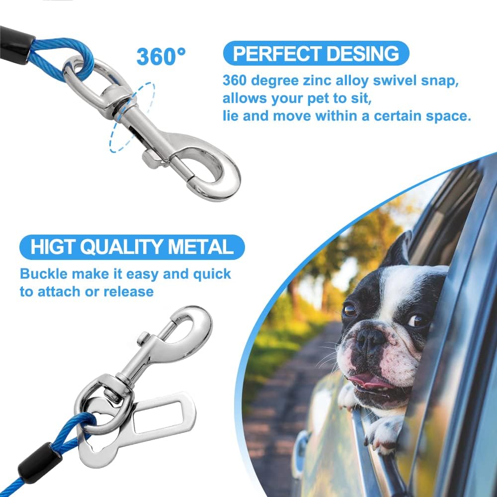 Dog Seat Belt Harness for Car,2pcs Dog Seatbelt of Coated Wire Leash Safety Restraint,No Chew Tether Cable Vehicle Dog Accessories,Double Clips & Latch (2 Pack Red+Blue, 16 inch/40 CM)