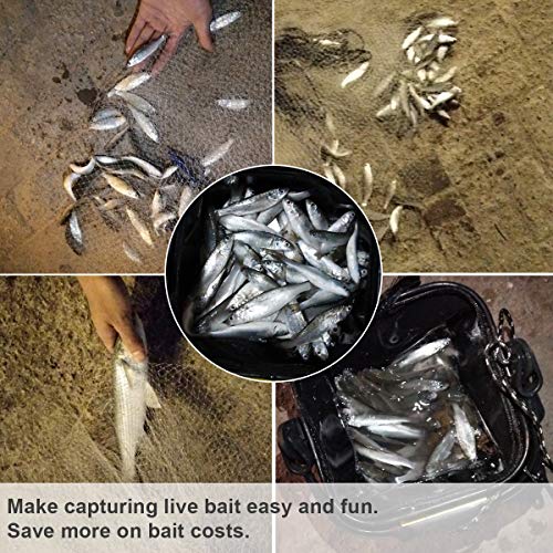 Drasry Saltwater Fishing Cast Net for Bait 3/8 1/4 or 1/2 with Heavy Sinkers Fish Trap Throw Net. Size 3ft/4ft/5ft/6ft/7ft/8ft/9ft/10ft Radius Freshwater Nets - size: 6FT (180cm) Radius, style: Lead Sinkers-3/8mesh-0.3mm Mono