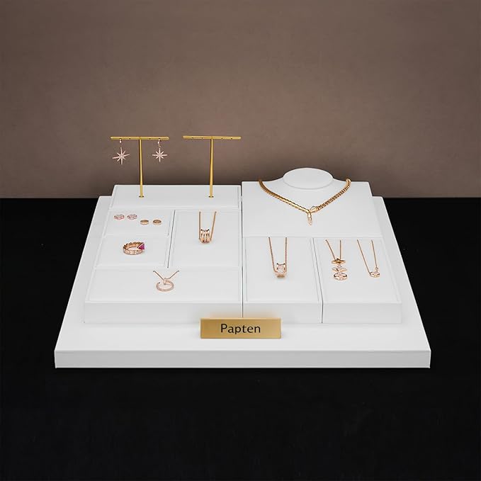 3 Slot Ring Stand PU Leather Rings Display Holder Rings Organizer White Jewelry Display Showcase