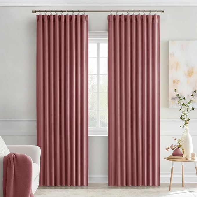 MIULEE Dusty Rose Back Tab Blackout Curtains 90 Inches Long 2 Panels Set