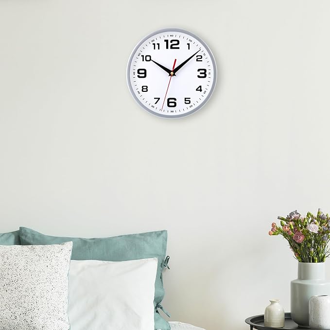 Wall Clock Silent Non-Ticking 8 Inch Modern Clocks Battery Operated Small