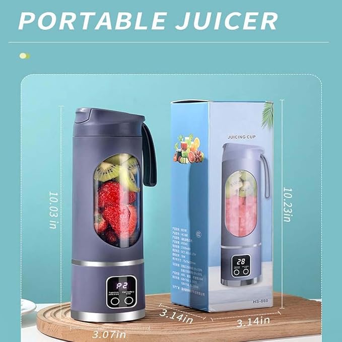 Portable 16oz Wireless Juicer, Portable Blender Personal Electric-Digital Multimode Smart LED Display, 3 Speed12-Blade Fresh Juice Bottle, USB Rechargeable for Shakes and Fruit Juice (White)