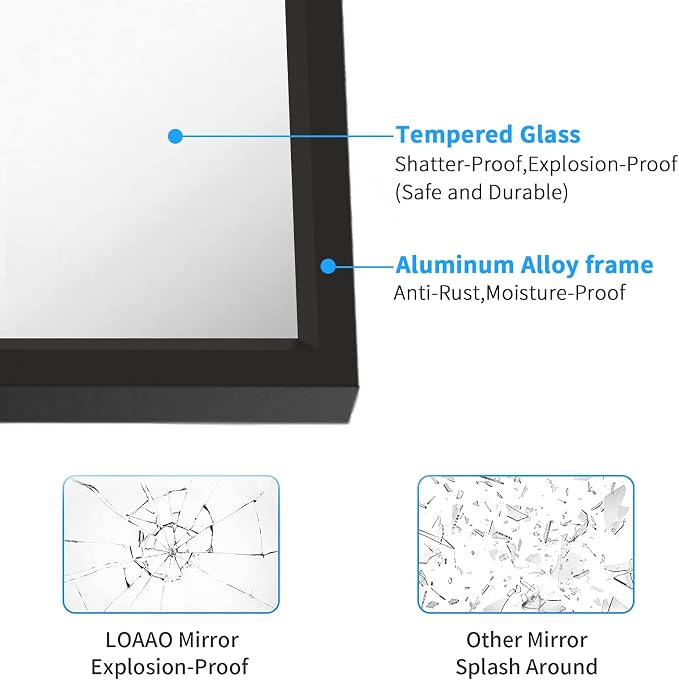 LOAAO 60"X30" Black Rectangle Bathroom Mirror Wall, Matte Black Aluminum Alloy