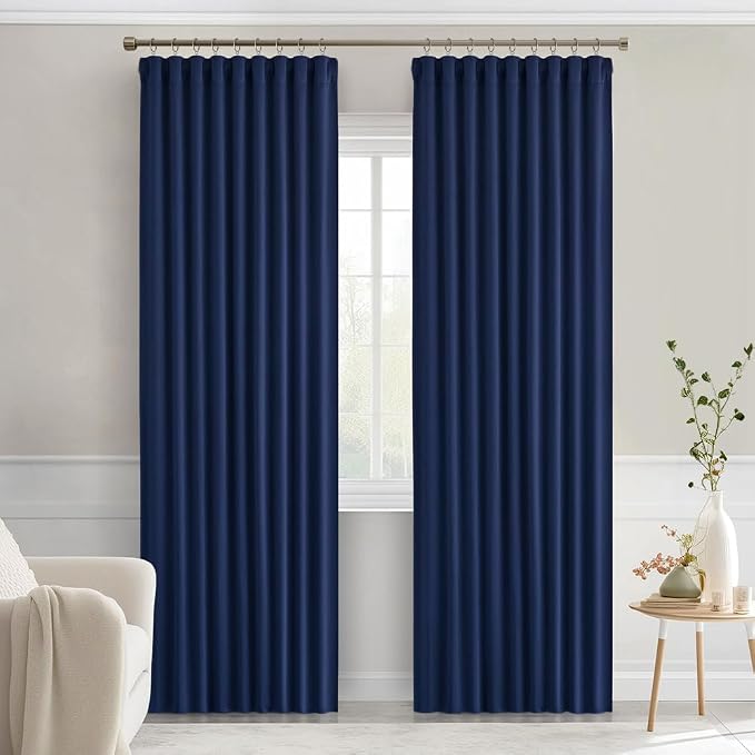 MIULEE Navy Blue Back Tab Blackout Curtains 90 Inches Long 2 Panels Set