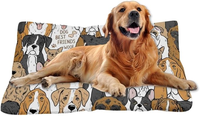 Cute Cartoon Dogs Dog Beds and Furniture Dog Cage Mats Cage Pad Medium Bed for Crate Washable Non-Slip Bed for Crate Furniture Mat Beds and Indoor Outdoor 24X18 Inch