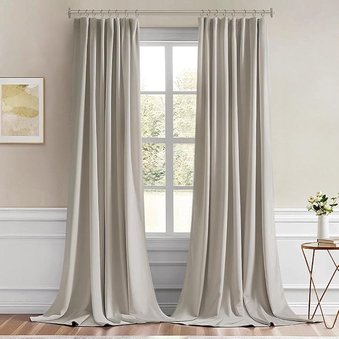 MIULEE Natural Back Tab Blackout Curtains 108 Inch Long 2 Panels Set