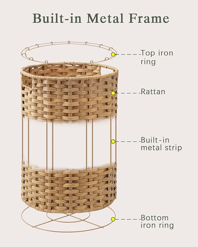 Laundry Hamper Laundry Basket Round 19.0 Gal (72 L) Handwoven Rattan Hamper, Large Wicker Hamper Basket with Removable Liner Bag Handles 2 Mesh Bags for Bathroom Living Room Natural (No Lid)
