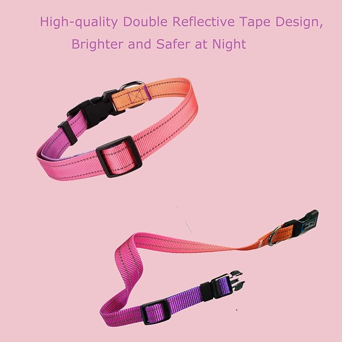 Roses&Poetry Reflective Dog Collar with Gradient Mistyrose, Adjustable Durable Pet Collars for Small Medium Large Dogs (Mistyrose-S)