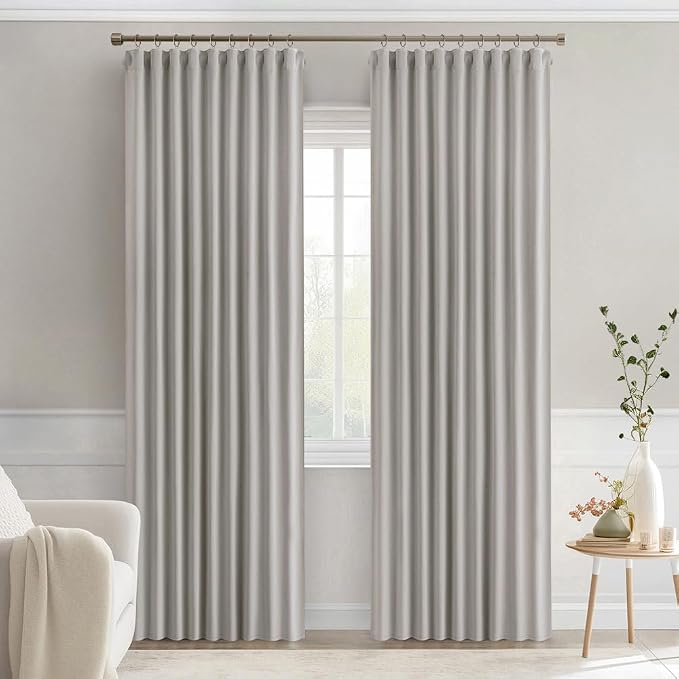 MIULEE Stone Back Tab Blackout Curtains 90 Inches Long 2 Panels Set