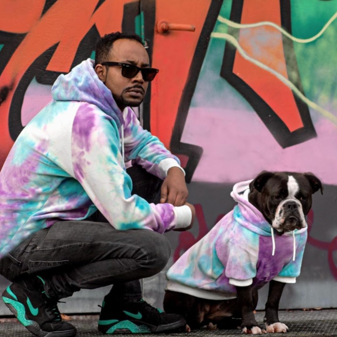 Spark Paws Dog Hoodie – Premium Dog Sweater for Small, Medium, and Large Dogs | Warm Outfits for French Bulldogs, Pitbull, Puppy, Winter Jacket Alternative - 90s Retro Sky Dye - 3XL