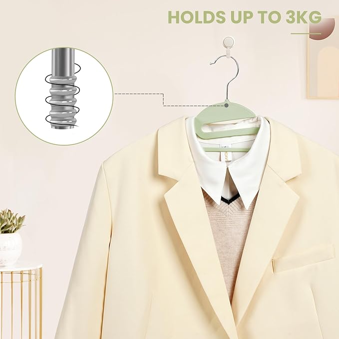 Heavy Duty Plastic Hangers 50 Pack with Non-Slip Design,0.2 Inches Thick,360°Swivel Hook Space Saving Organizer for Bedroom Closet,Shirts,Pants,Strong Enough for Coat(Matcha Green- S Shaped)