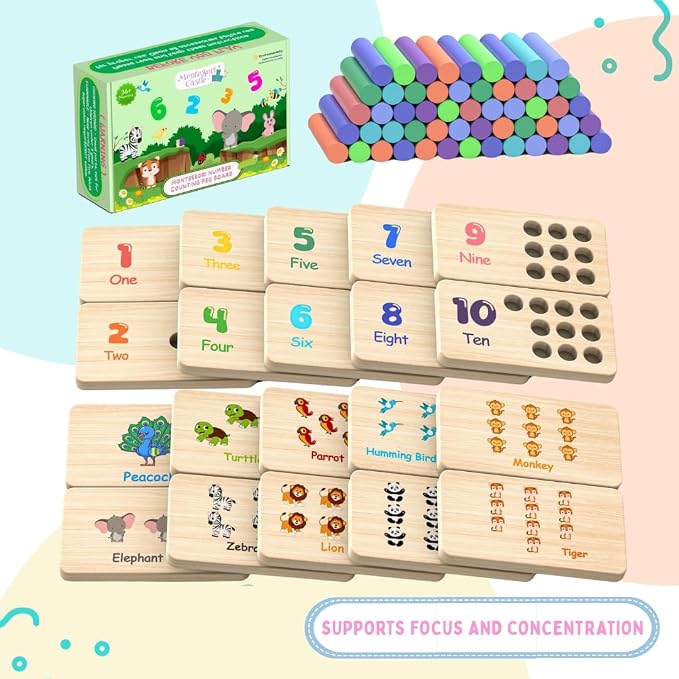 Counting Peg Board Montessori | Math Manipulatives for Preschoolers | Learning & Education Toys for Toddlers