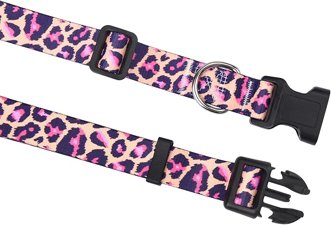 Dog Collar with Bohemia Floral Tribal Geometric Patterns - Soft Ethnic Style Collar Adjustable for Small Medium Large Dogs(Pink Leopard,S)