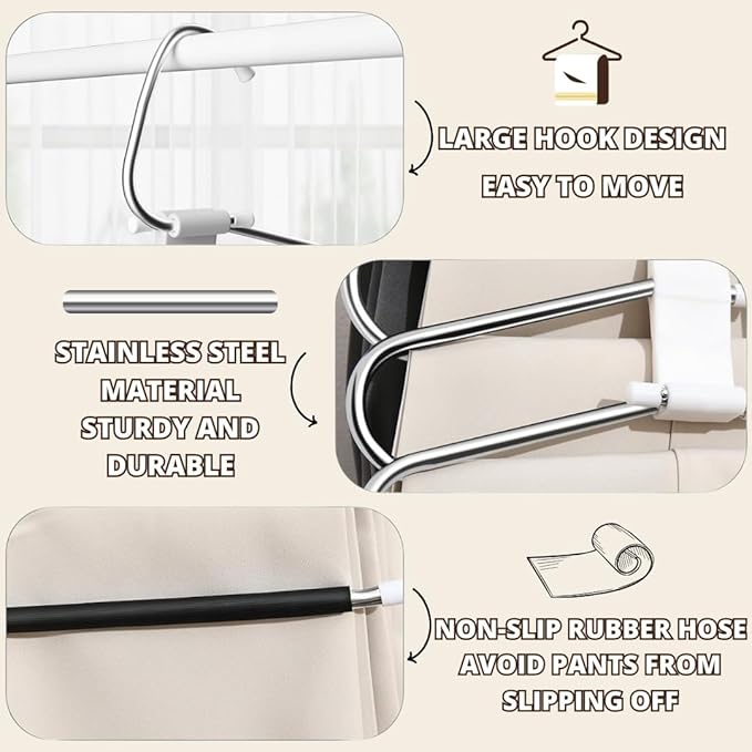 Set of Four - 5-Layer Stainless Steel Metal Pants Hangers | Space-Saving Hanger Rack for Men & Women | Folding Clothes Hangers | Multi-Purpose Organizer for Pants, Scarves, Jeans