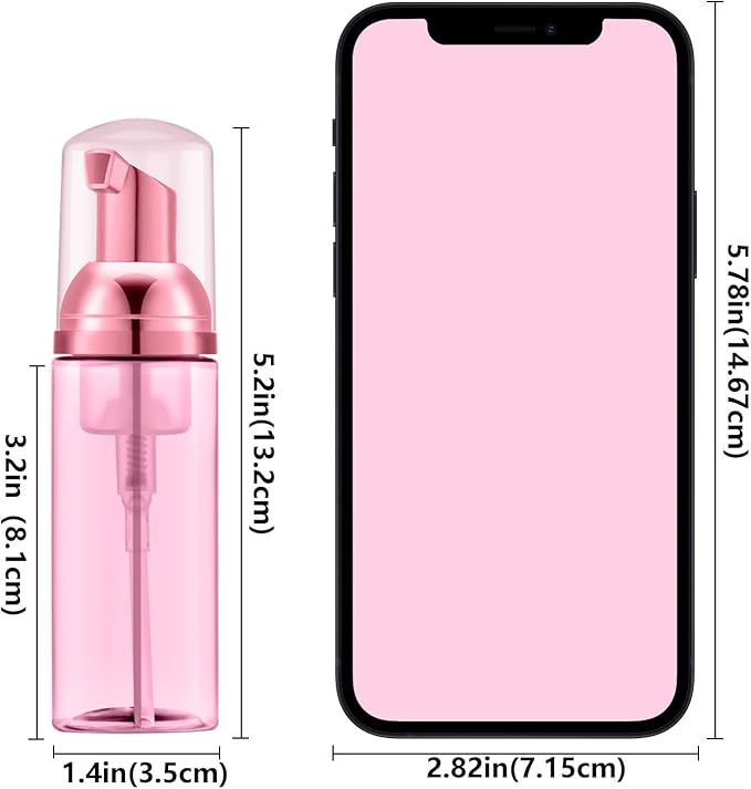 Lil Ray 2 Oz Empty Clear Rose Red Foam Pump Bottle, Travel Foamer Soap Dispenser for Lash Shampoo, Hand Soap, Foaming Cleaner(Rose Red Pump, 12 PCS)