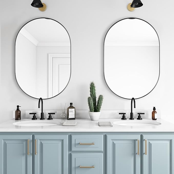 ANDY STAR Black Oval Mirror, 20x33’’ Oval Mirrors for Bathroom, Pill Shaped Mirror, Black Mirror Vanity, Modern Black Mirror for Bathroom Stainless Steel Metal Framed Wall-Mounted Mirrors