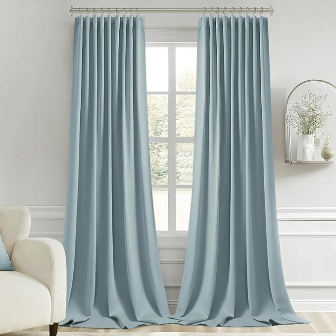 MIULEE Slate Blue Back Tab Blackout Curtains 120 Inch Long 2 Panels Set