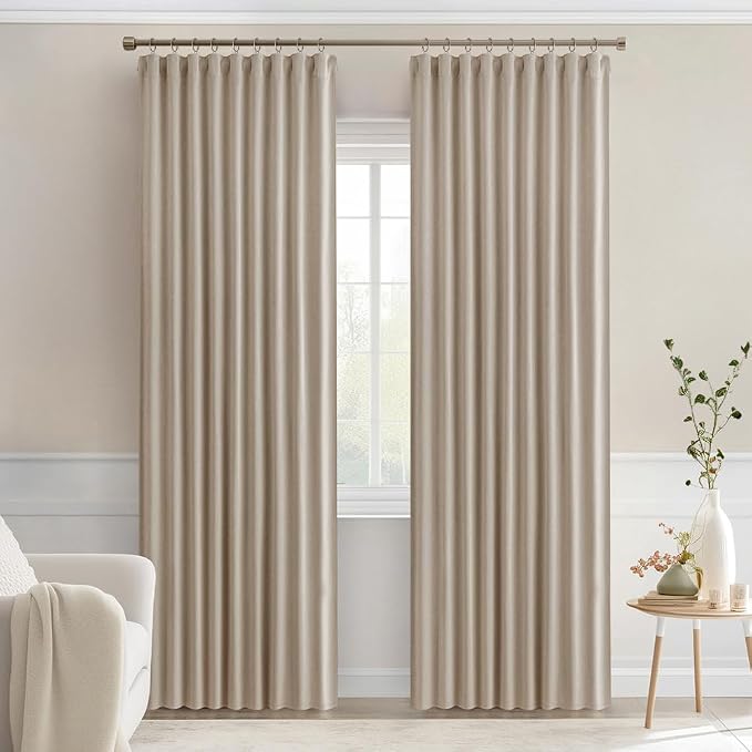 MIULEE Taupe Back Tab Blackout Curtains 90 Inches Long 2 Panels Set