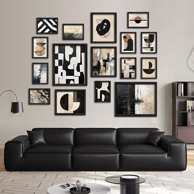 ANERZA 16 PCS Framed Black and White Abstract Wall Art Decor, Minimalist Wall