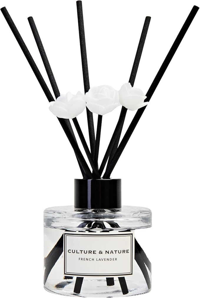 CULTURE & NATURE Reed Diffuser Set 4oz (120ml) French Lavender Scented Diffuser with Sticks Home Fragrance Reed Diffuser for Bathroom Shelf Decor