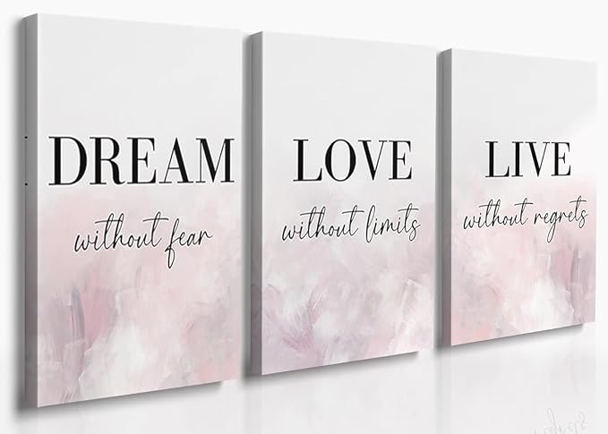 GUBIYU Love Decor for Bedroom Dream Live Quotes Posters Prints Set of 3 Pink