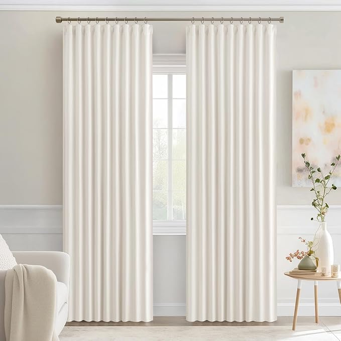 MIULEE Ivory Back Tab Blackout Curtains 72 Inches Long 2 Panels Set