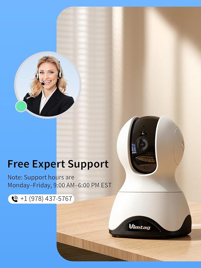VIMTAG 2.5K Pan/Tilt Cameras for Home Security, Indoor Camera for Pet/Dog/Cat/Baby/Nanny/Room with Phone App, 5G/2.4G WiFi, Night Vision, 2-Way Audio, Motion Tracking, AI Detection, Works w/Alexa