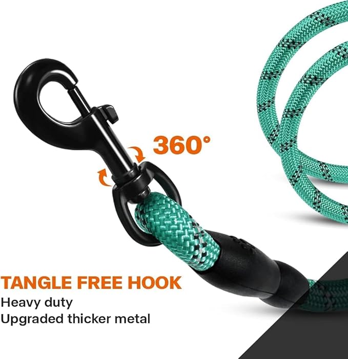 Taglory Rope Dog Leash 6 FT with Comfortable Padded Handle, Highly Reflective Threads Leash and Anti-Tangle Clip for Walking Small Dogs, 3/8 inch, Turquoise