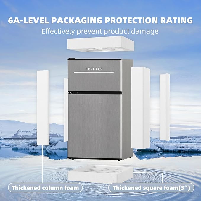 Frestec Mini Fridge with Freezer 3.2 Cu.Ft. 2 Door Refrigerator and Freezer Small Fridge for Bedroom Home Office Dorm, Small Drink Chiller, 37 dB Low Noise, Stainless Steel