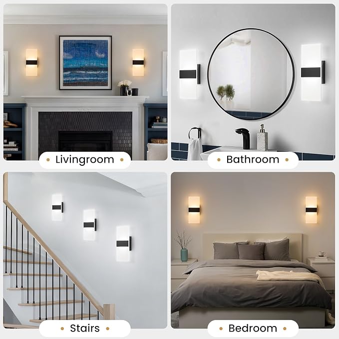 12 Inch Modern Black LED Wall Sconce, Indoor Dimmable Wall Lights, 12W