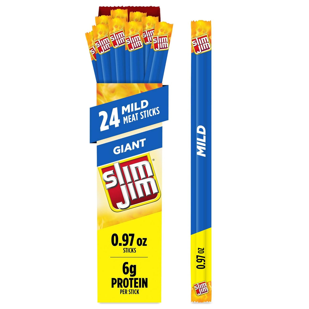 Slim Jim Giant Smoked Meat Sticks, Original Flavor, 6g Protein Per Stick, 0.97 oz. (24 Count)