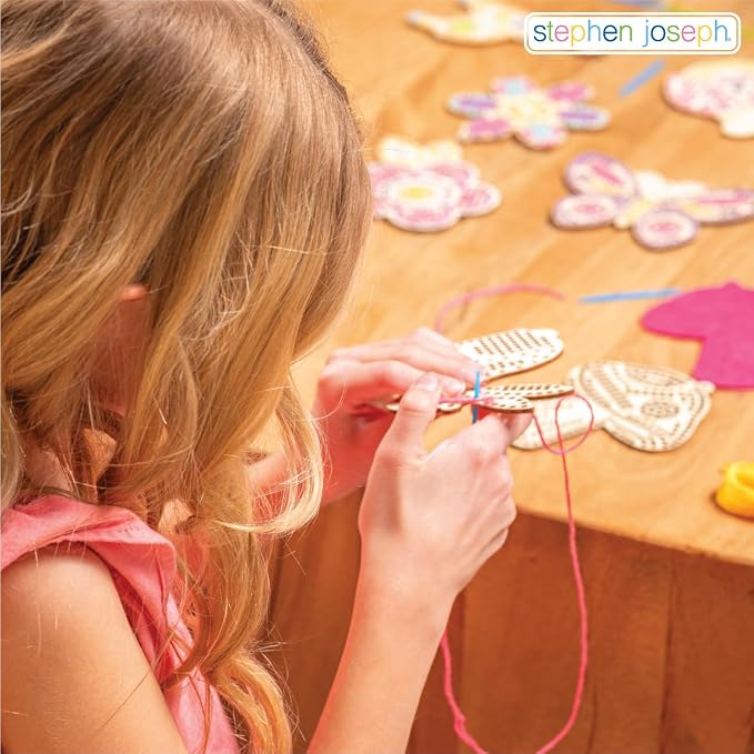 Stephen Joseph, Set of 4 Wooden Lacing Cards - Gifts for Girls Boys - Craft Activities Party Supplies for Toddler Kids, Garden