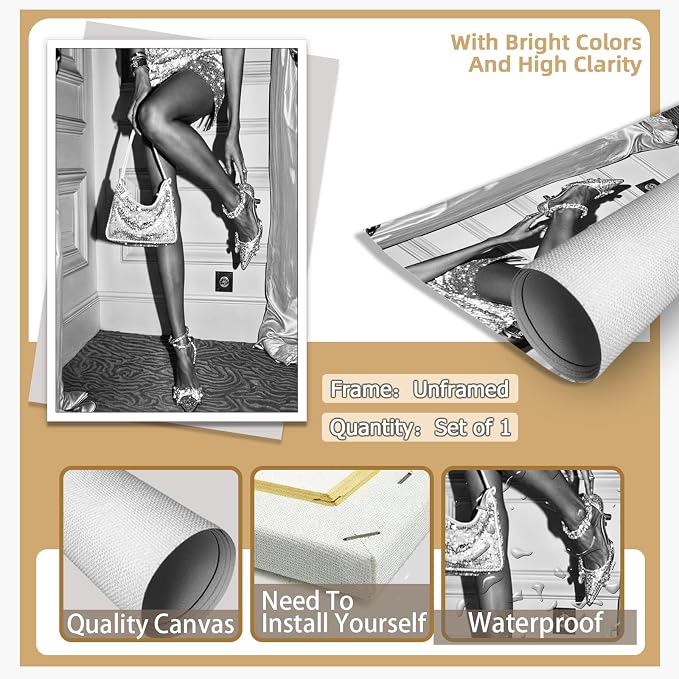 High Fashion Poster Trendy Black and White Wall Art Retro Girl Room Decor
