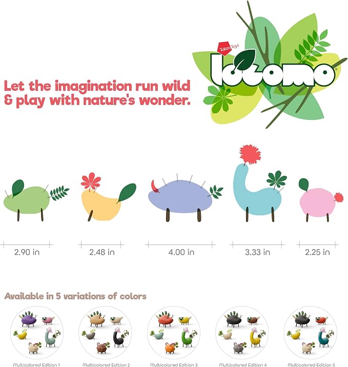Locomo Friends II Waldorf Educational Outdoor Play Figures, Montessori Wooden Animal Toys for Kids 3 4 5 6 7+, Open-Ended Learning & Creativity, Nature Eco Toys, Gifts (Set of 5)